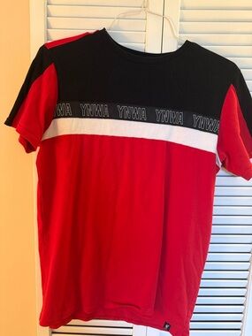 Men's Red and Black Colorblock Crew Tee